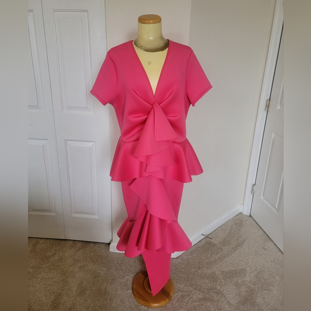 Fuschia Neoprene Dress with Ruffles